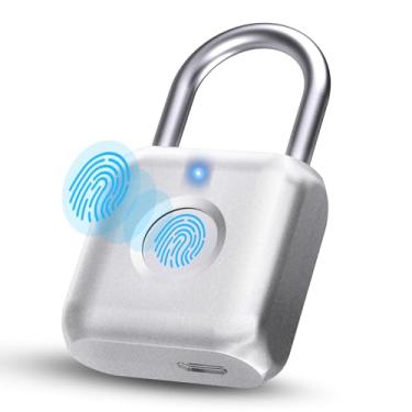 Imagem de Pothunder Cadeado de impressão digital, cadeado inteligente, trava de armário, fechadura de impressão digital sem chave de metal biométrico, recarregável por USB, para armário de academia, armário,