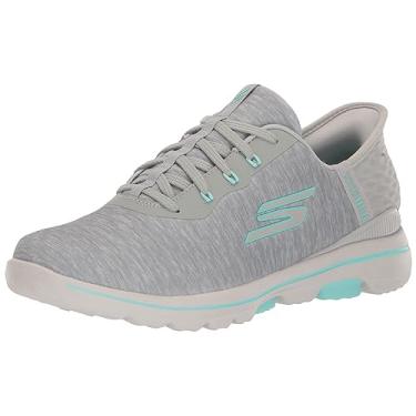 Imagem de Skechers Tênis de golfe feminino Go Walk 5 com ajuste folgado, Cinza/Aqua, 6.5