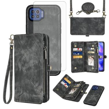 Imagem de Asuwish Capa de celular para Moto One 5G/One5G UW/Moto G G5 Plus com zíper carteira destacável com protetor de tela de vidro temperado alça flip porta-cartão Motorola One Lite XT2075-1 mulheres