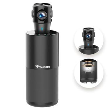 Imagem de Tfoucan Câmera de videoconferência de 360 graus, webcam HD 1080p com 4 microfones de redução de ruído, alto-falante, rastreamento de IA, funciona com zoom, Google Voice, Microsoft Teams e muito mais