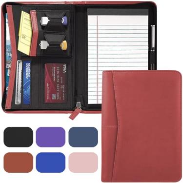 Imagem de Gorbado Organizador de portfólio pequeno, portfólio de negócios com zíper A5, fichário de pasta de padfólio júnior para homens e mulheres, bloco de escrita incluído, vermelho