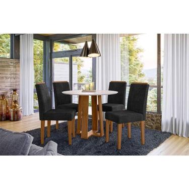 Imagem de Mesa de jantar 100x100cm Ambiente Isabela com Vidro Ype Off White e 4 Cadeiras Amanda Ype Veludo Preto - New Ceval
