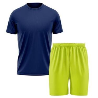 Imagem de Kit Calção Short Futebol Basquete Amarelo + Camiseta Manga Curta Masculina-Masculino