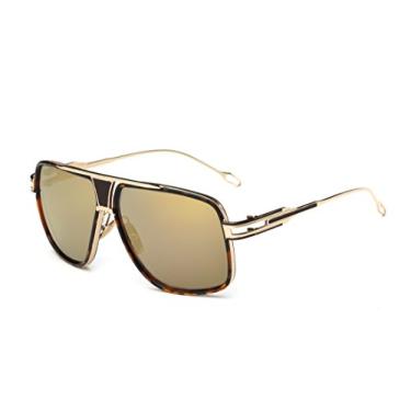 Imagem de GOBIGER Óculos de sol aviador para homens, retrô, moderno, armação de liga metálica, Ouro espelhado, Medium