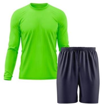 Imagem de Kit Calção Short Futebol Basquete Azul + Manga Longa Masculina Segunda Pele Dry-Masculino