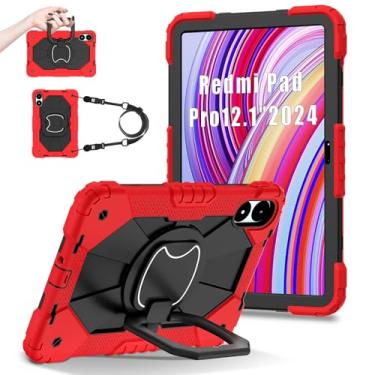 Imagem de YOUULAR Capa para tablet com alça de ombro para Xiaomi Redmi Pad Pro/Xiaomi Poco Pad 5G 30.7 cm, capa protetora resistente à prova de choque com suporte, alça, alça de ombro para crianças, mulheres,