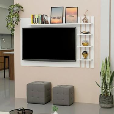 Imagem de Painel de Tv Ripado até 32 Polegadas com Prateleiras Branco