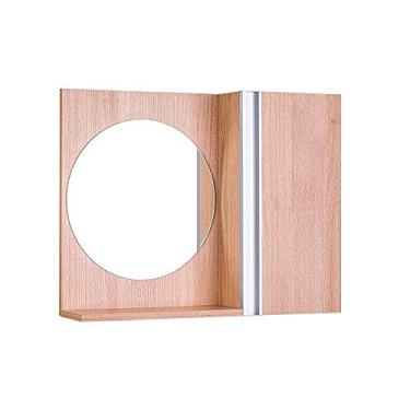 Imagem de Espelho Redondo para Banheiro com Armário Carvalho com Barra Vertical