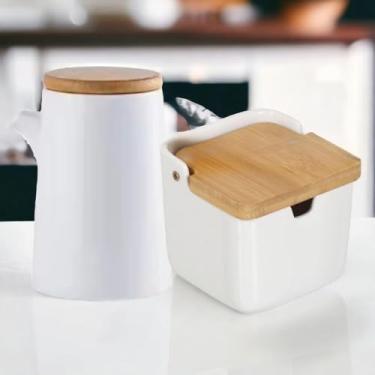 Imagem de Porta Oleo e Saleiro Branco Galheteiro de Porcelana para Azeite Vinagre Sal Conjunto 2 Peças