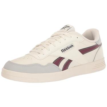 Imagem de Reebok Tênis feminino de couro clássico - preto ou branco, tamanho 34 a 43, Giz/Core Black/Classic Maroon, 12.5 Women/11 Men