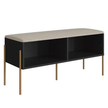 Imagem de Banco Sapateira Estofada Para Quarto Pé Metal Arlo A10 Nero/Dourado - 