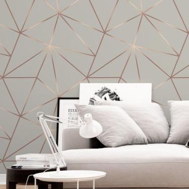 Imagem de Papel De Parede Fendi Cinza Rosê Dourado Para Sala Quarto 3m B - Colaí