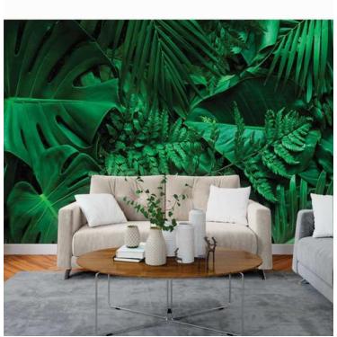 Imagem de Papel de Parede 3D Painel 3M Folhas Palmeiras Verde Viníl Jadim Realis