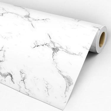 Imagem de Papel de Parede Adesivo Branco White Mármore Cozinha Sala 3m - Colaí A