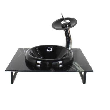 Imagem de Gabinete Vidro Banheiro 50Cm Bancada Marmorizada Marmore - Cubas E Gab