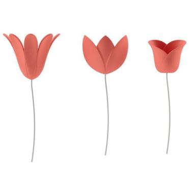Imagem de Bloomer - conjunto decorativo flores 3d com 9 peças - cor: coral - Umb