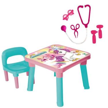 Imagem de Mesinha Infantil Unicórnio C/ Cadeira + Kit Médico Doctor - Monte Líba