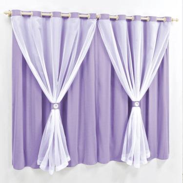 Imagem de Cortina 2 Mts Sala Quarto Malha Com Voal Varão Baratissima Lilás