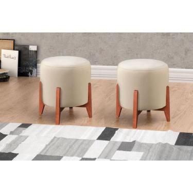 Imagem de Puff Banqueta Thor Luxo em Madeira Maciça Castellar Móbile, Bege Claro