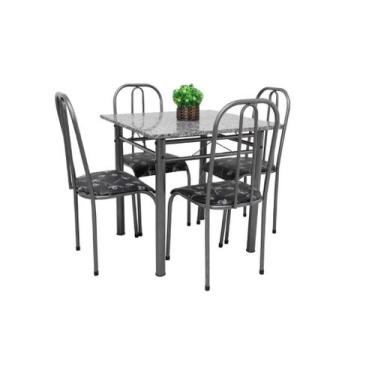 Imagem de MESA DE JANTAR cozinha COM 4 CADEIRAS Madrid tampo granito 80CM em AÇO