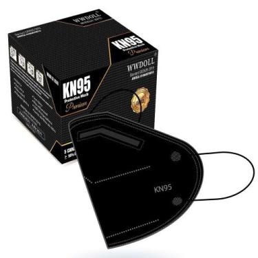 Imagem de 01 Máscara KN95 Premium Descartável Preta WWDoll com Filtro e Clipe pa