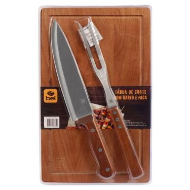Imagem de Tábua de Corte Em Madeira Com Garfo e Faca em Inox Para Churrasco 2585