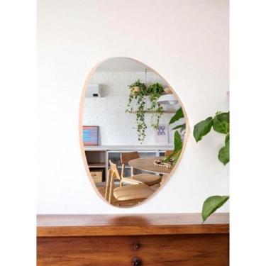 Imagem de Espelho Orgânico Decorativo Em Couro pequeno - J.A, bege