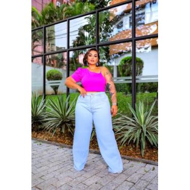 Imagem de Calça Jeans Feminina Wide Leg Clara Lisa Plus Siza Tecido Premium Ref: