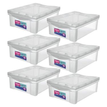 Imagem de Kit 6 Organizadores Plastico Cristal 13,5L Com Trava Ordene