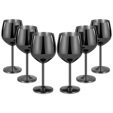 Imagem de Lifecapido Conjunto de 6 taças de vinho de aço inoxidável, 530 ml, taças de vinho de metal de aço inoxidável, taças de vinho preto com escova para festa, escritório, casamento, aniversário, ótimo para vinho branco tinto, preto