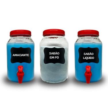 Imagem de Kit Para Lavanderia, Pote para Sabão em Pó, Sabão Liquido e Amaciante 