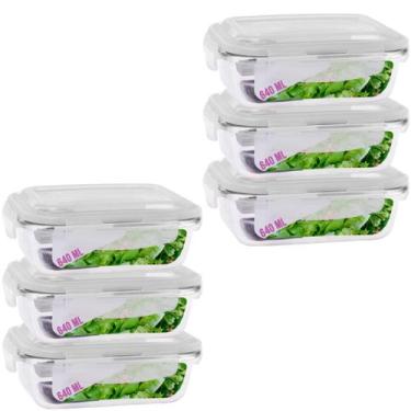 Imagem de Kit 6 Potes Tampa Hermetica 4 Travas Retangular Vidro 640ml - Casa Lin