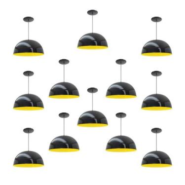 Imagem de Kit 12 Luminária Pendente Meia Lua 24cm Interior Amarelo Com Fiação 11