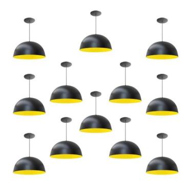Imagem de Kit 12 Luminária Pendente Meia Lua 24cm Interior Amarelo Com Fiação 11