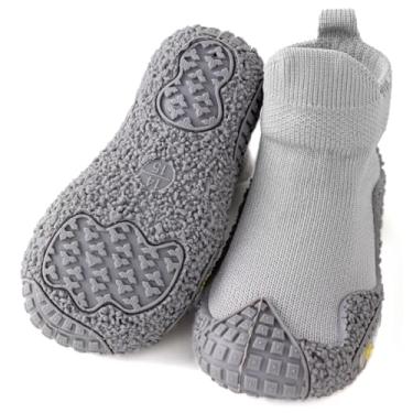 Imagem de CINDEAR Sapatos infantis para meninos e meninas, sapatos descalços infantis, respiráveis, antiderrapantes, meias, tênis sem cadarço, Cinza, 11 Toddler