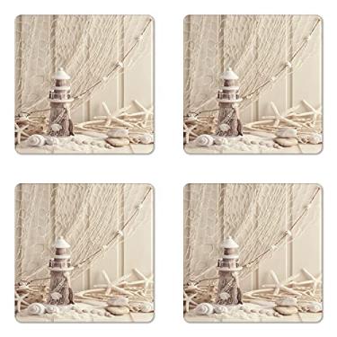 Imagem de Conjunto de quatro porta-copos Ambesonne, Beige Cream, Standard Size, 1