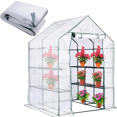 Imagem de DECOHS Capa de Substituição de Estufa Walk-In com Porta com Zíper Enrolável -56X56X76" Capa de Estufa Pe para Plantas de Jardinagem de Plantas Ao Ar Livre Proteção Contra Geada Fria À Prova de Chuva E