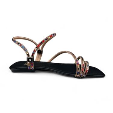 Imagem de Sandalia Rasteira Tamanho 41 42 43 44 Com Strass Cravejado Bico Quadrado Feminina - Clube das Rasteirinhas