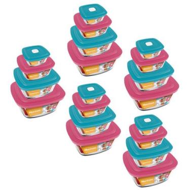 Imagem de Jogo 20 Potes Quadrado Vidro 300ml 500ml 1L 2L Nadir Marinex