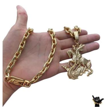 Imagem de Corrente Cadeado 12mm + Pingente São jorge - Banhado a Ouro - ToJoia18