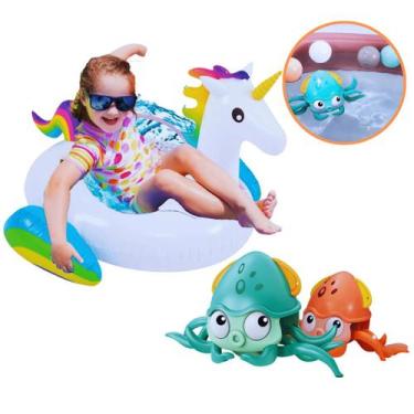 Imagem de Kit Boia inflável de Unicórnio G + Brinquedo Polvo que Anda - Daicomme