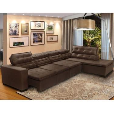 Imagem de Sofá Canto com Chaise Retrátil e Reclinável 7 Lugares 360x220cm Marrom