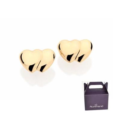 Imagem de Brinco Corações Lisos Sobrepostos Rommanel 523611, Dourado
