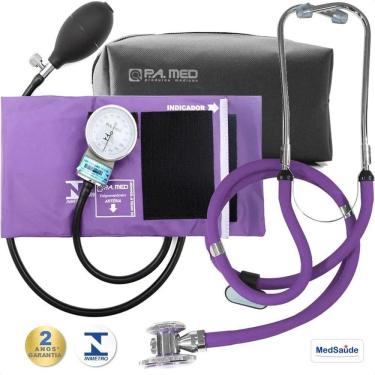 Imagem de Kit Aparelho De Medir Pressão Manual + Estetoscópio Duplo Pa Med + Estojo Garantia 2 Anos