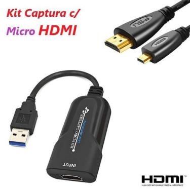 Imagem de Kit Captura com Placa Captura + Cabo Micro HDMI Vídeo 30 fps PRETA Hdm