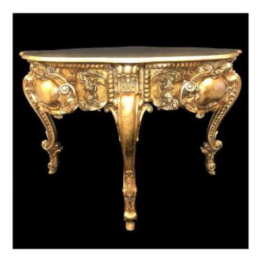 Imagem de Mesa Auxiliar Redonda Classico Europeu Folha Ouro - LUXdécor
