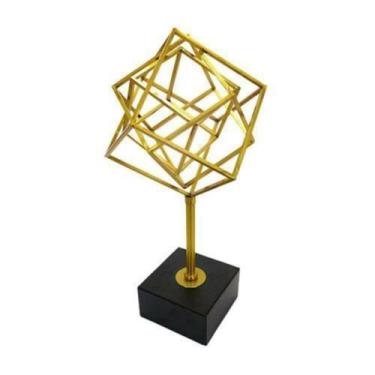 Imagem de Escultura Cubos Abstratos Metal Dourado Menor Design Luxo - LUXdécor