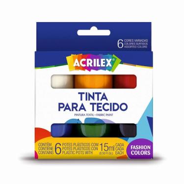 Imagem de Kit Tinta Para Tecido C/6 15ml Cada Fashion Colors Acrilex