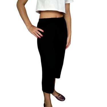 Imagem de Calça Feminina Corsário Soltinha Elástico Lisa Viscolycra Pp Ao Plus S