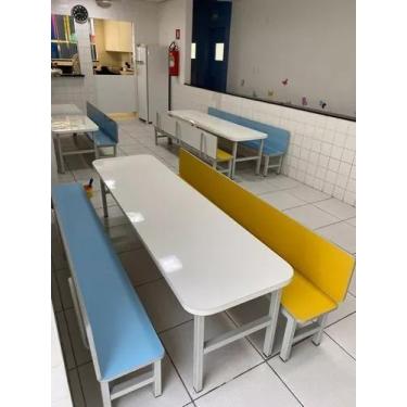 Imagem de Conjunto Mesa para Refeitório Infantil com bancos separados com Encost